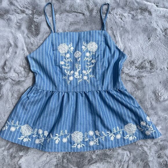 Harper Heritage spaghetti strap denim w/ with appliqué flowers top Girls Size XS - Picture 1 of 6